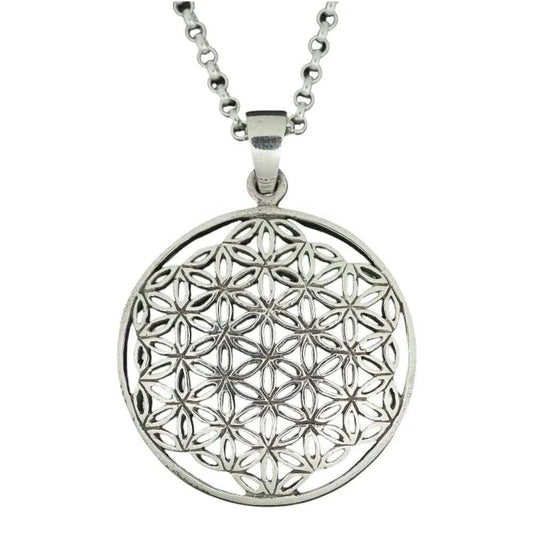 Blume des Lebens Anhänger 925 Silber mit ohne Erbskette oder Lederband