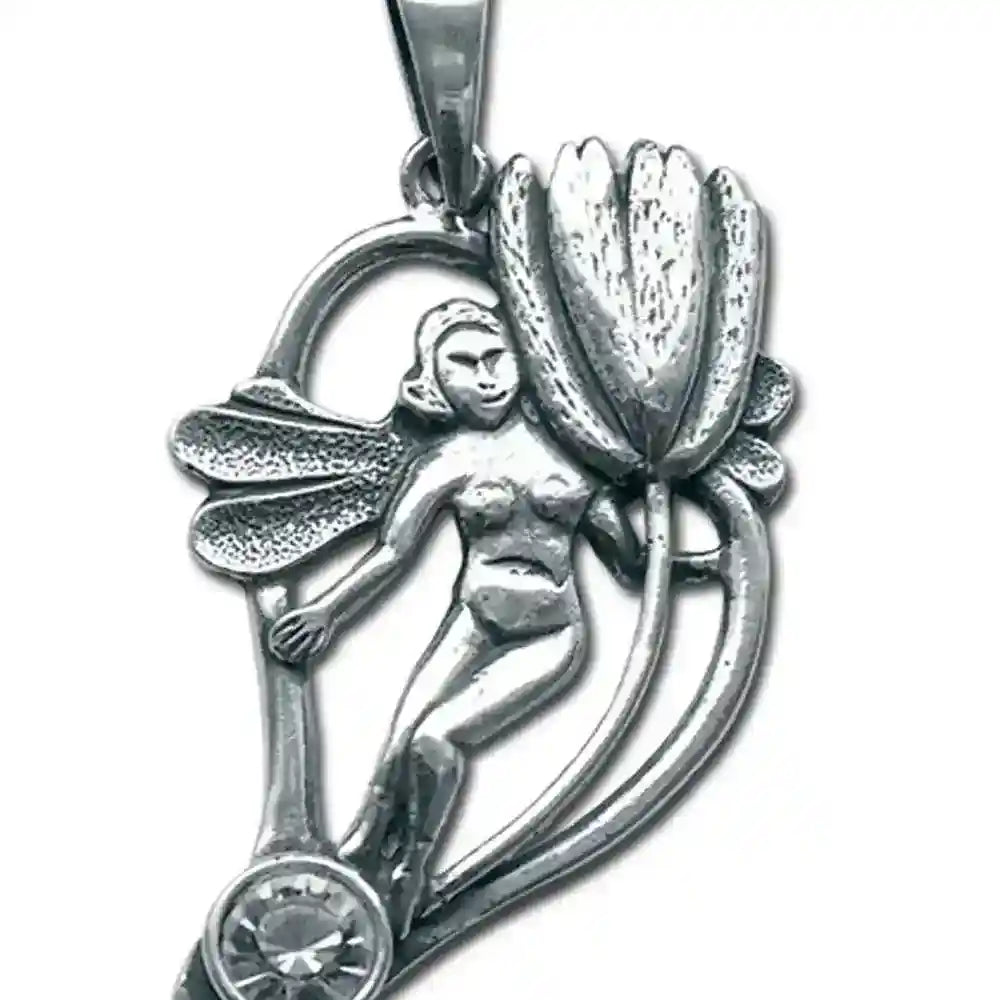 Blumenelfe Schmuck Anhänger 925er Silber - Elfen Feen - 47x31mm