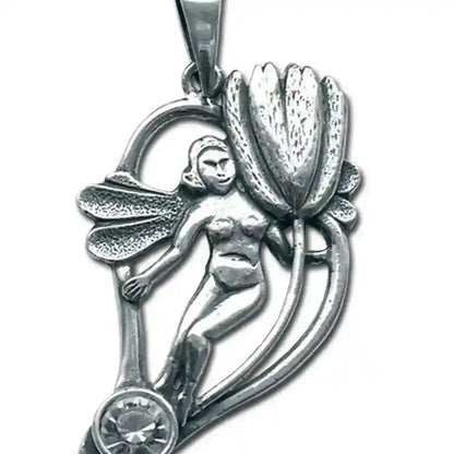 Blumenelfe Schmuck Anhänger 925er Silber - Elfen Feen - 47x31mm