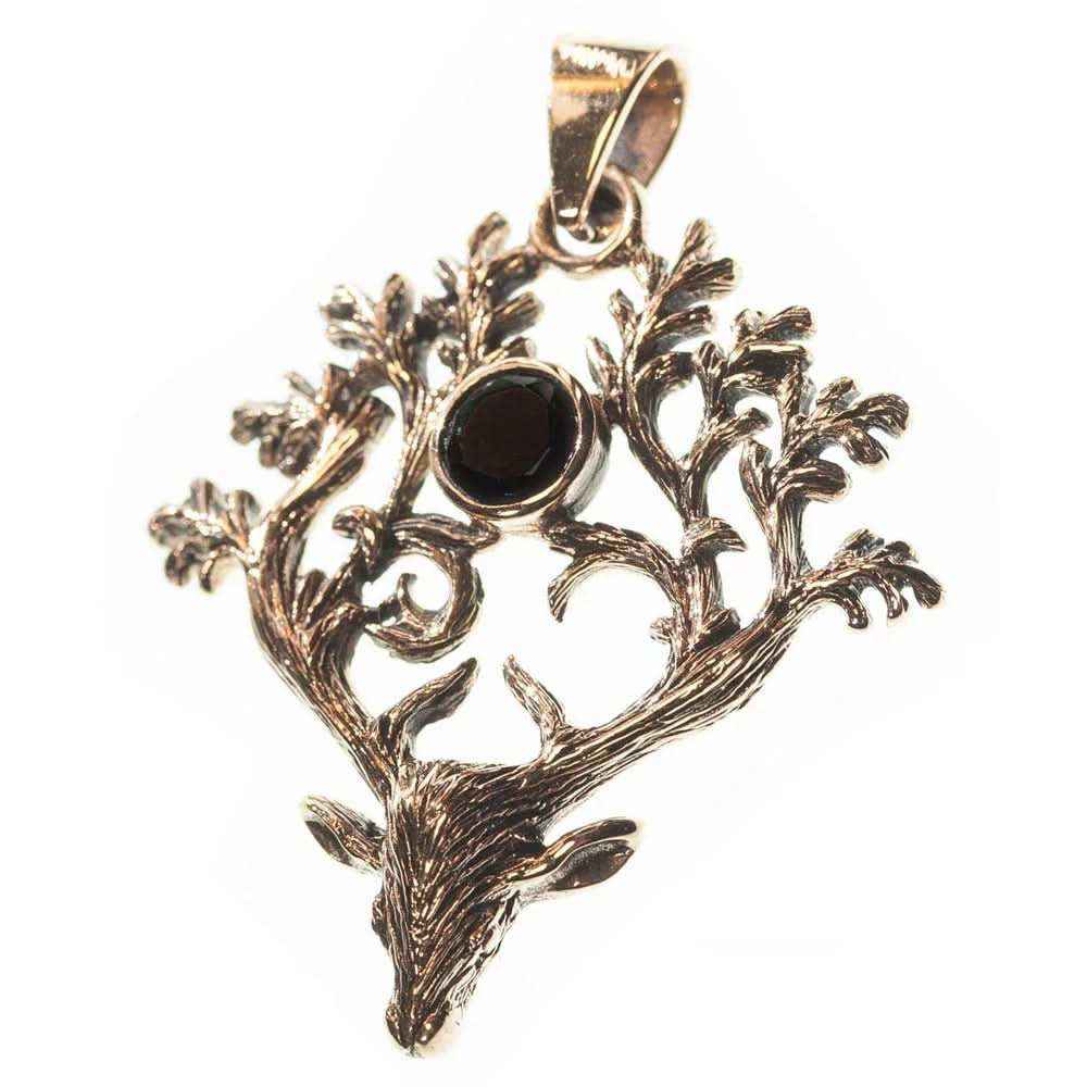 Bronzeanhänger Hirsch Anhänger schwarzer Zirkonia Bronze Schmuck - Firma Holzenplotz - Silberketten-Goldketten.de 