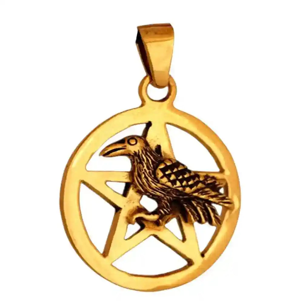 Bronzeanhänger Rabe im Pentagramm - Vögel - 36x25mm