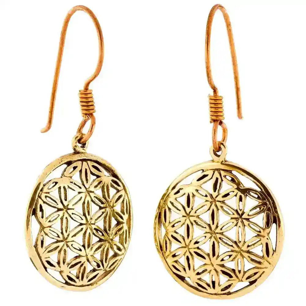 Bronzeohrhänger Die Blume des Lebens - Blume des Lebens - 32x17mm - Firma Holzenplotz - Silberketten-Goldketten.de 