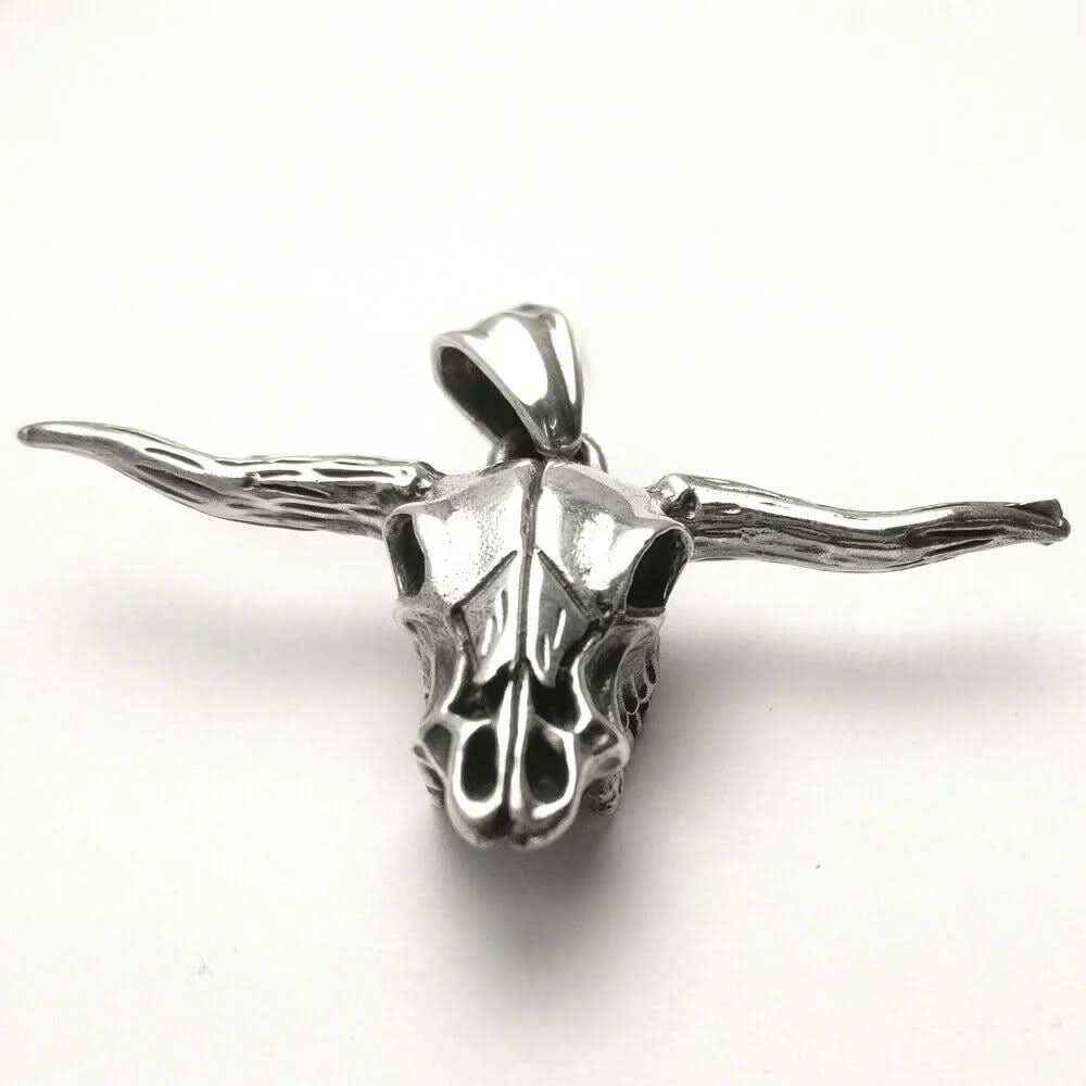 Büffelschädel sehr groß Schmuck Anhänger 925er Silber 55x38mm