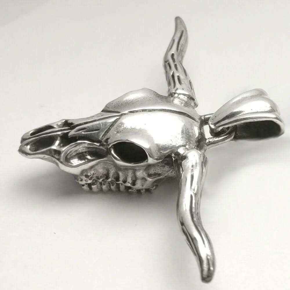 Büffelschädel sehr groß Schmuck Anhänger 925er Silber 55x38mm