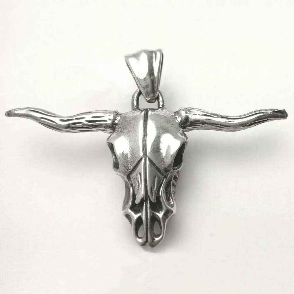 Büffelschädel sehr groß Schmuck Anhänger 925er Silber 55x38mm