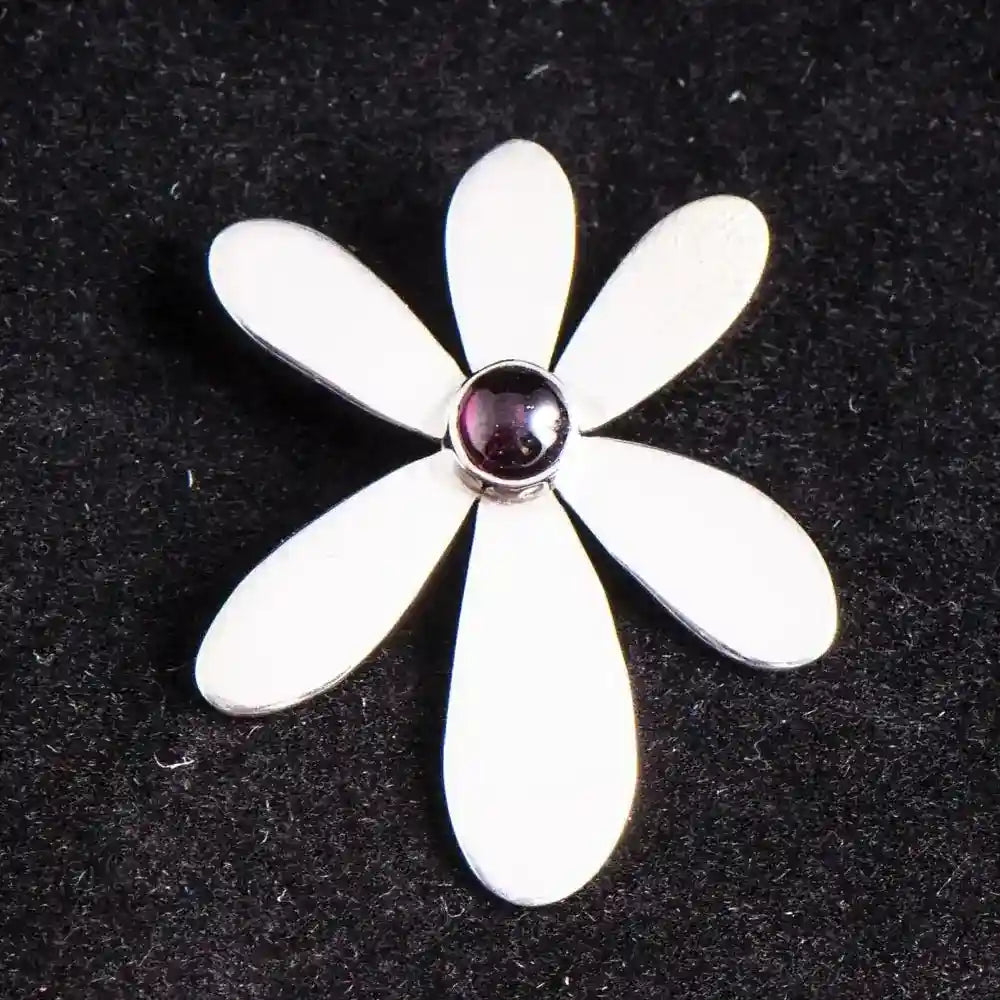 Daisy - Schmuck Anhänger mit Granat 925er Silber - Blume - 26x32mm