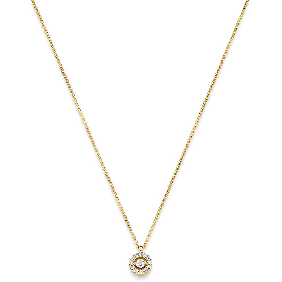 Diamant Collier Kreis mit 13 Brillianten 0.11ct. 750 - 18 Karat Gold 42cm - Firma Holzenplotz - Silberketten - Goldketten.de