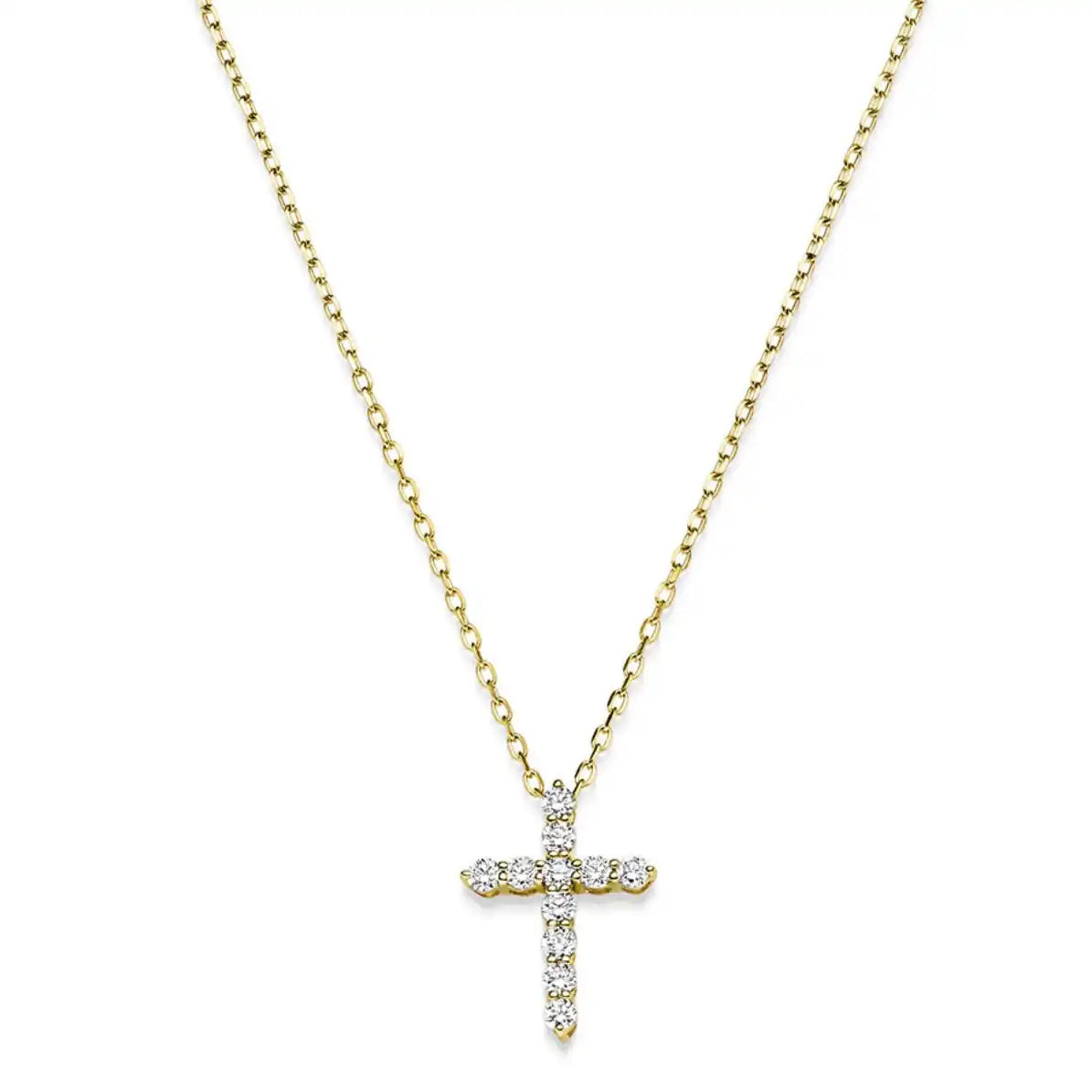 Diamant Collier Kreuz 11 Brillianten 0.37 ct. 750 - 18 Karat Gold 45 cm - Firma Holzenplotz - Silberketten - Goldketten.de