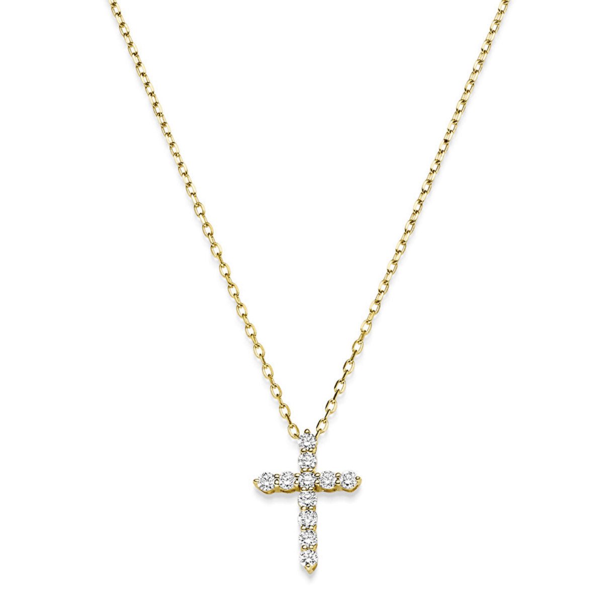 Diamant Collier Kreuz 11 Brillianten 0.37 ct. 750 - 18 Karat Gold 45 cm - Firma Holzenplotz - Silberketten - Goldketten.de
