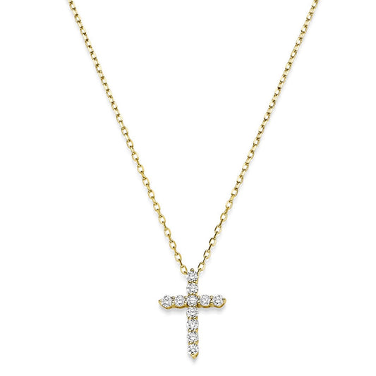 Diamant Collier Kreuz 11 Brillianten 0.37 ct. 750 - 18 Karat Gold 45 cm - Firma Holzenplotz - Silberketten - Goldketten.de