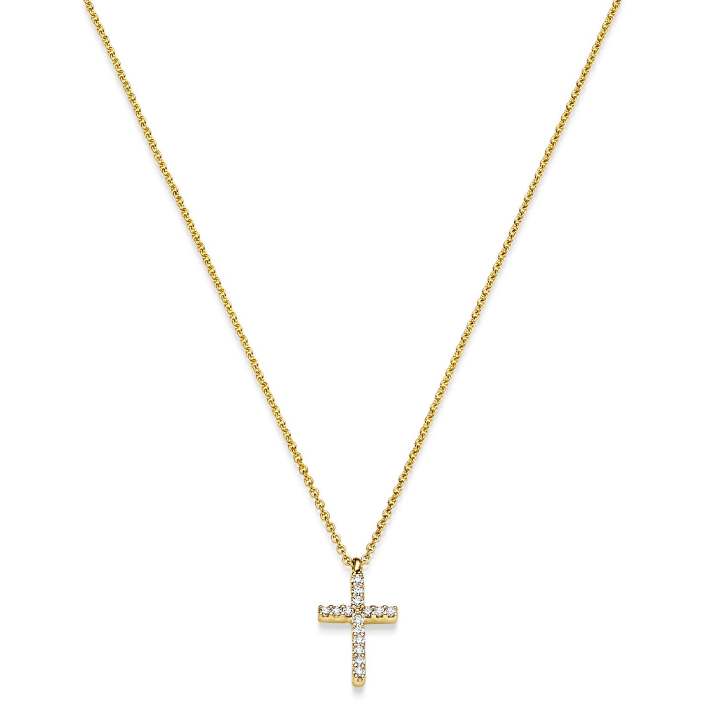 Diamant Collier Kreuz 15 Brillianten 0.08 ct. 750 - 18 Karat Gold 45 cm - Firma Holzenplotz - Silberketten - Goldketten.de