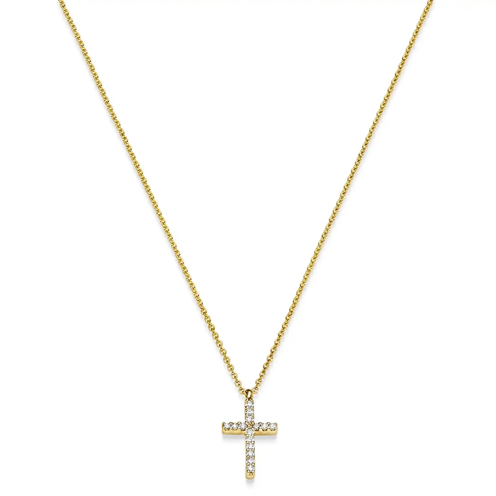Diamant Collier Kreuz 15 Brillianten 0.08 ct. 750 - 18 Karat Gold 45 cm - Firma Holzenplotz - Silberketten - Goldketten.de