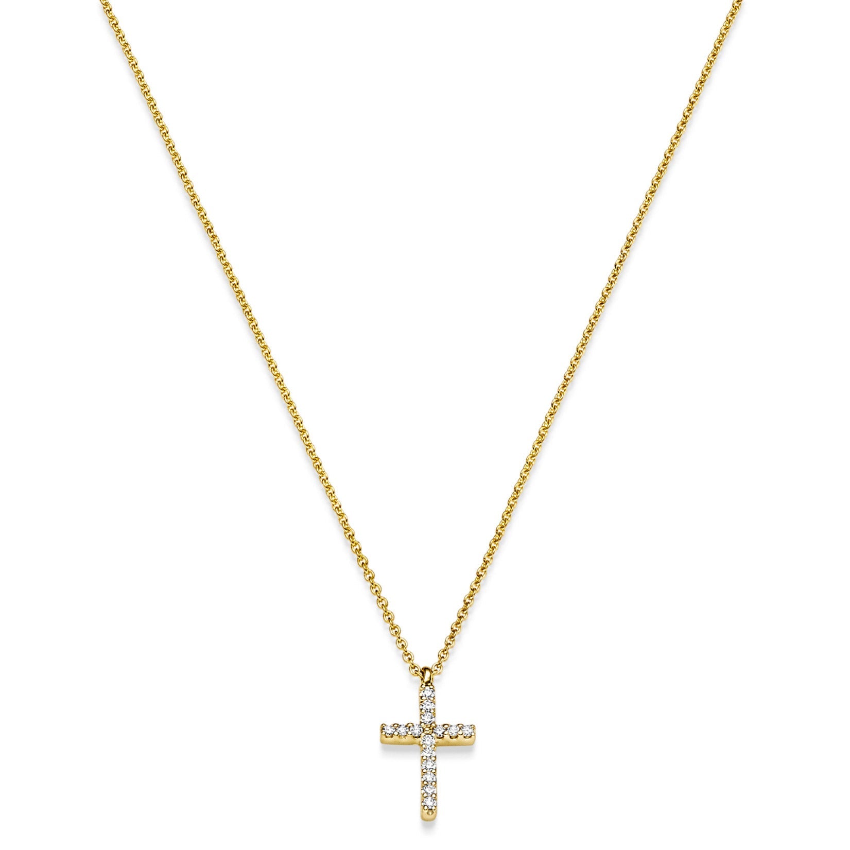 Diamant Collier Kreuz 15 Brillianten 0.08 ct. 750 - 18 Karat Gold 45 cm - Firma Holzenplotz - Silberketten - Goldketten.de