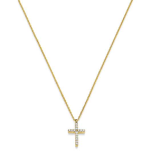 Diamant Collier Kreuz 15 Brillianten 0.08 ct. 750 - 18 Karat Gold 45 cm - Firma Holzenplotz - Silberketten - Goldketten.de