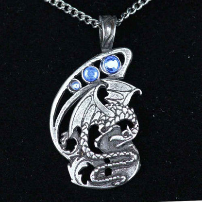 Drache Anhänger Schmuck - Drachen - 42x25mm Wikinger Swarovski Kristalle + Kette