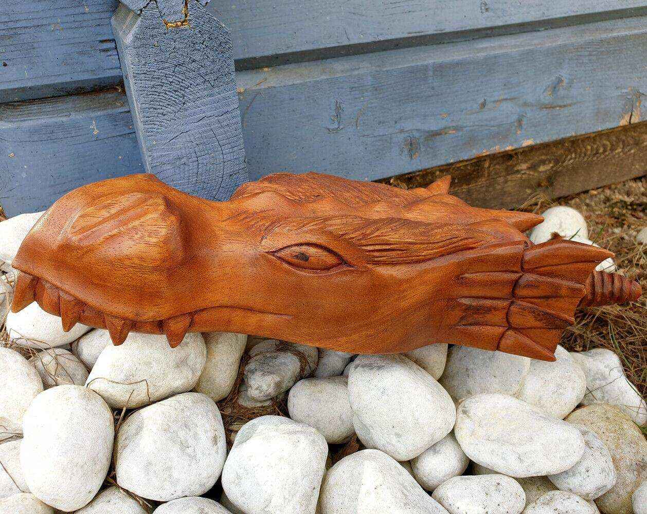 Drache Kopf Dragon mächtig handgearbeitet Wandbild aus Holz Fantasy Handarbeit