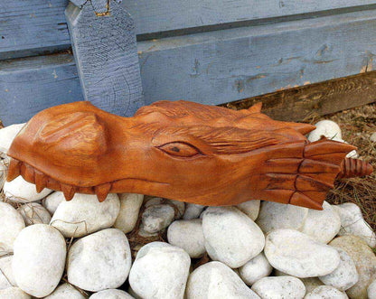 Drache Kopf Dragon mächtig handgearbeitet Wandbild aus Holz Fantasy Handarbeit