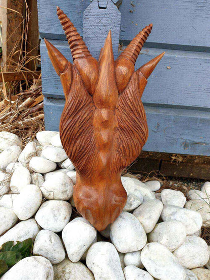 Drache Kopf Dragon mächtig handgearbeitet Wandbild aus Holz Fantasy Handarbeit