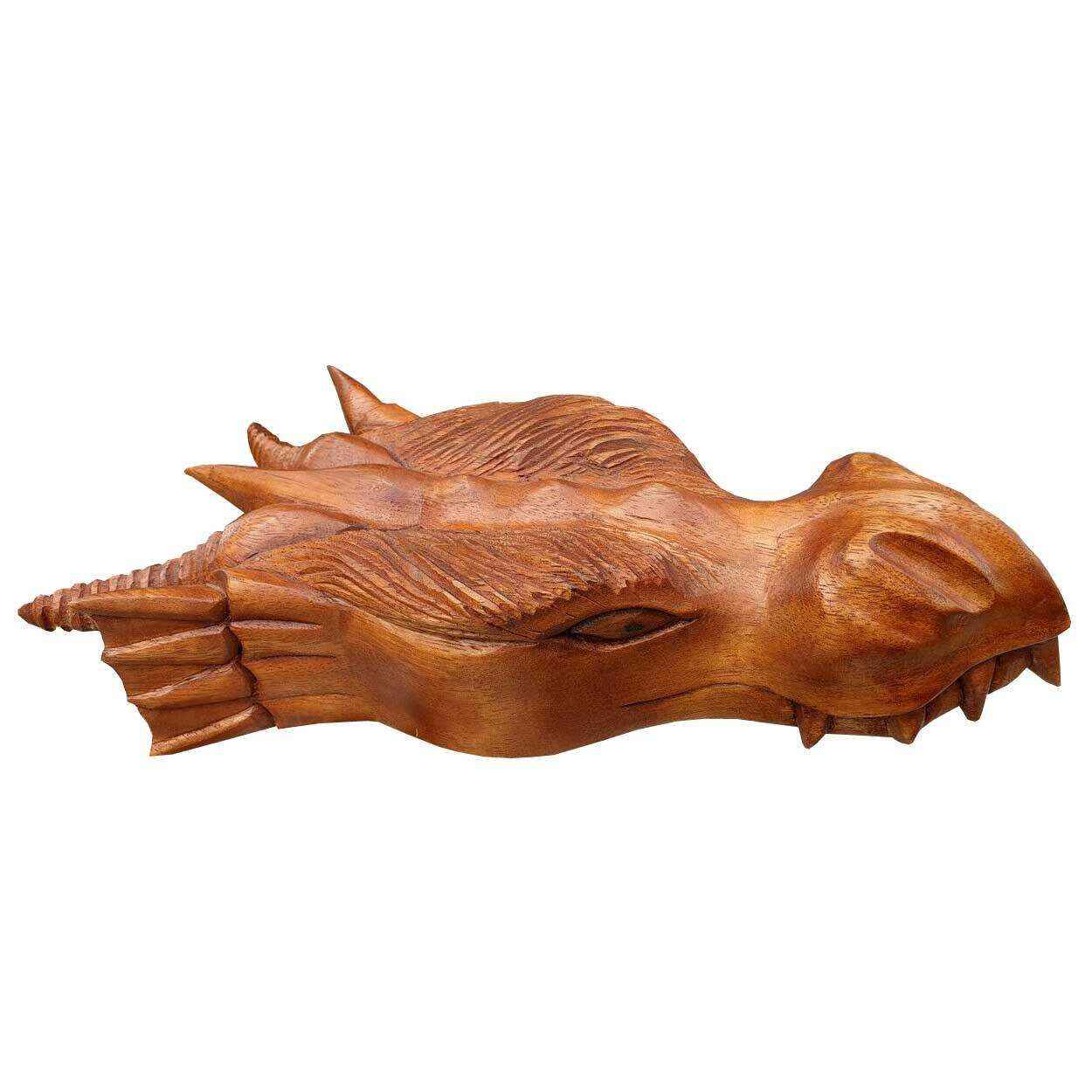 Drache Kopf Dragon mächtig handgearbeitet Wandbild aus Holz Fantasy Handarbeit