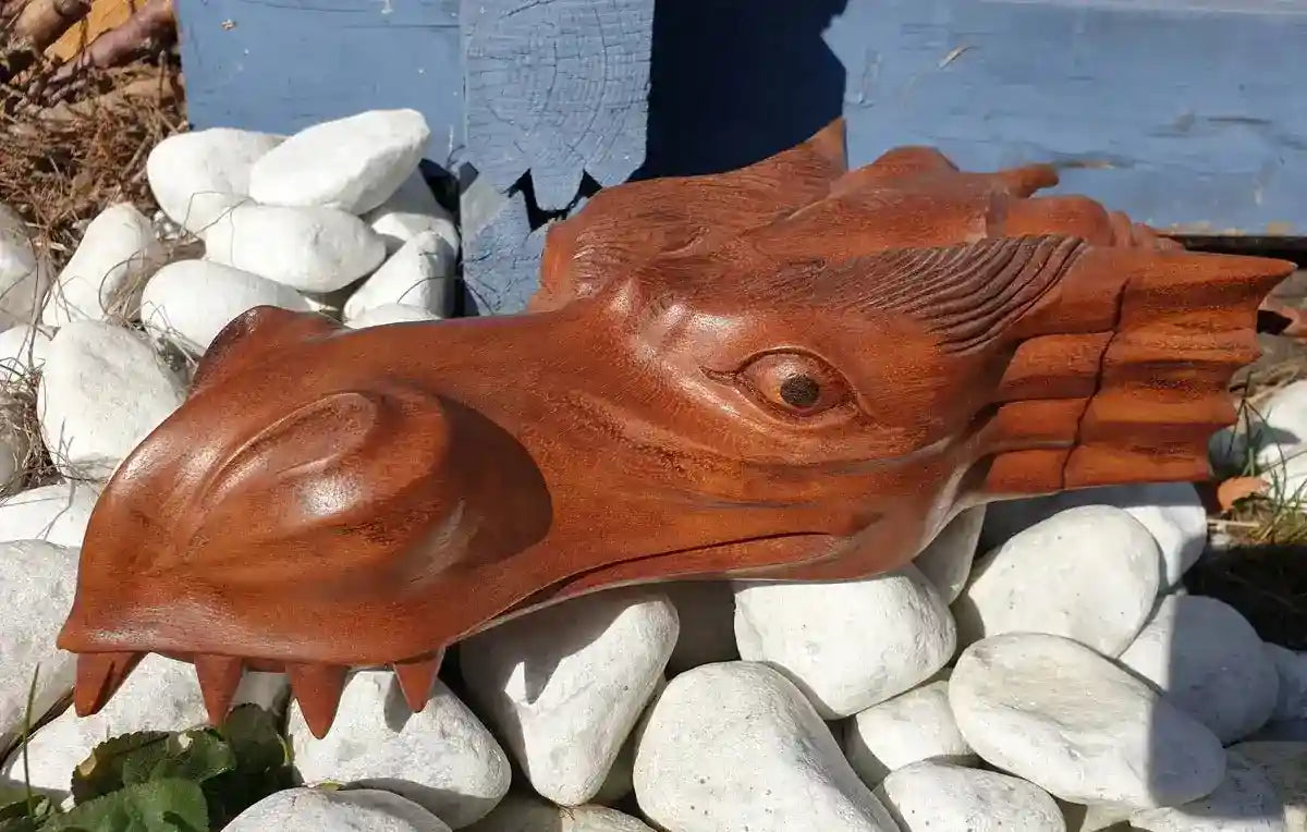 Drachenkopf mächtig handgearbeitet  Wandbild Holz Drache Kopf Fantasy 32cm