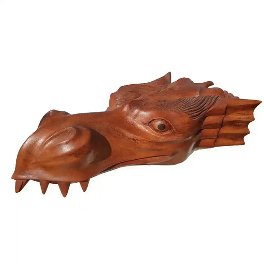 Drachenkopf mächtig handgearbeitet  Wandbild Holz Drache Kopf Fantasy 32cm