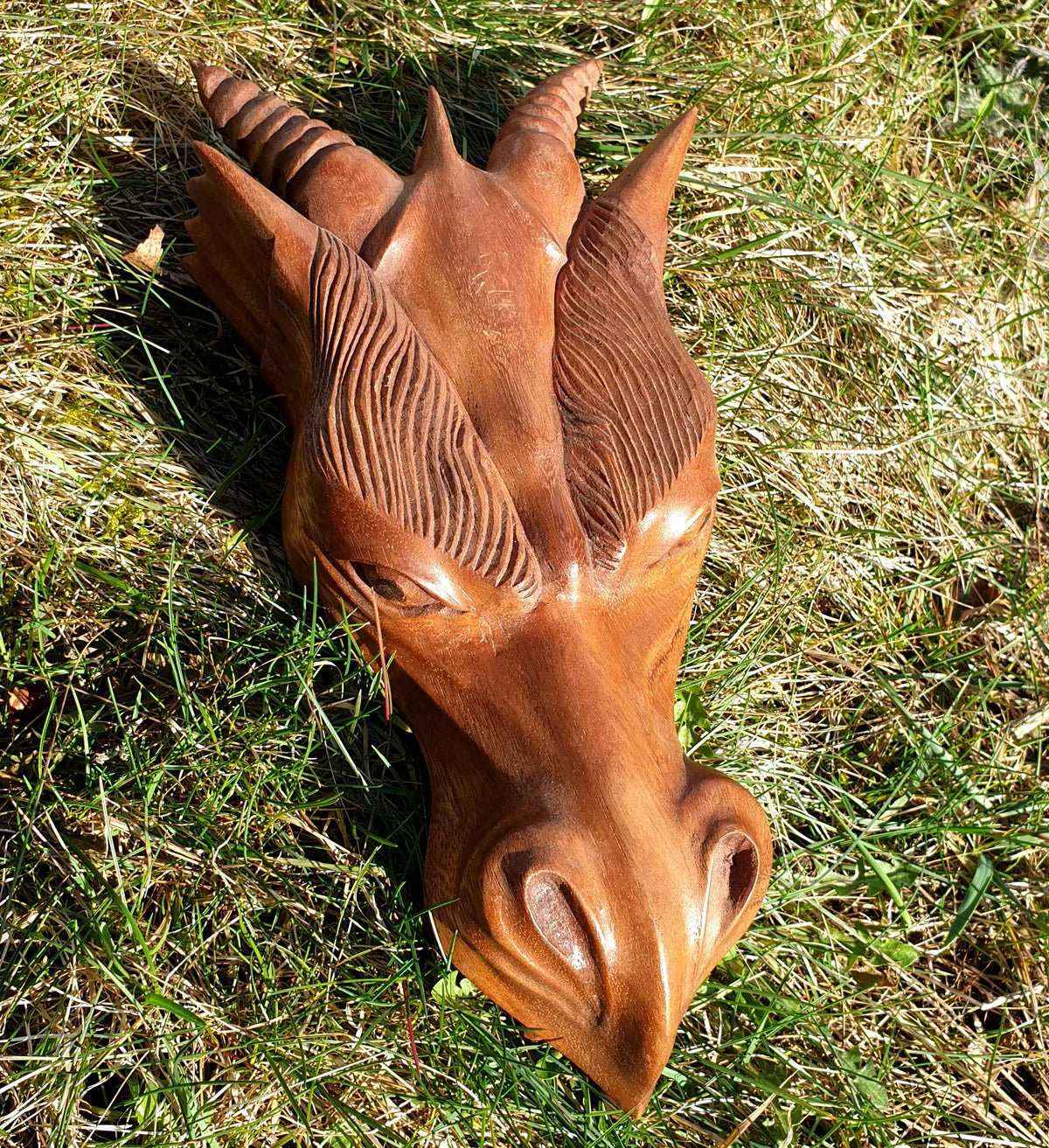 Drachenkopf mächtig handgearbeitet  Wandbild Holz Drache Kopf Fantasy 32cm