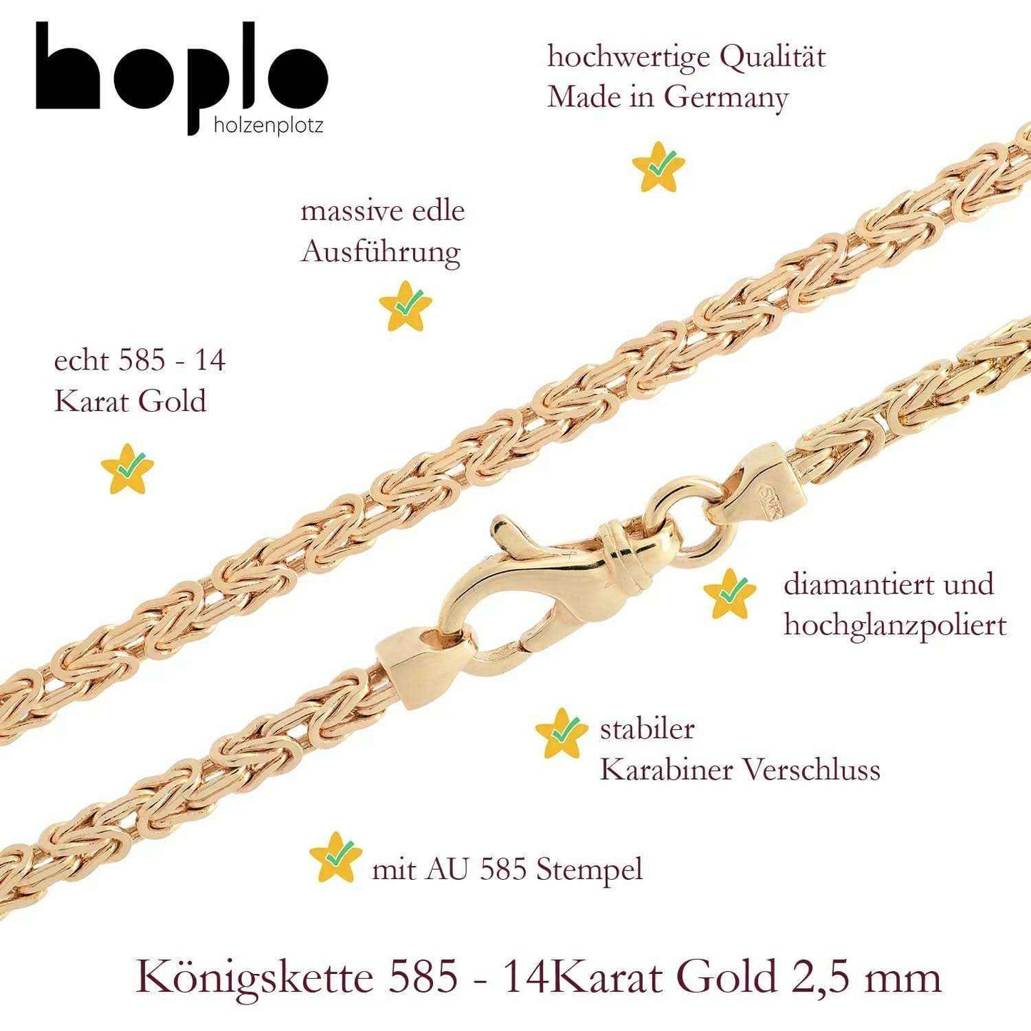 Edle Goldkette Königskette Breite 2,5 mm - massiv 585-14 Karat Gold