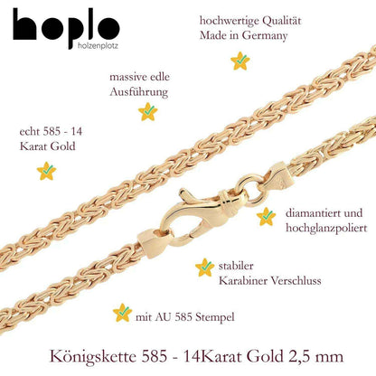 Edle Goldkette Königskette Breite 2,5 mm - massiv 585-14 Karat Gold