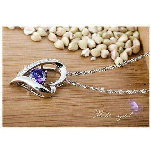 Edle Herzkette Herz Anhänger violetterr Zirkonia Crystal mit Singapurk