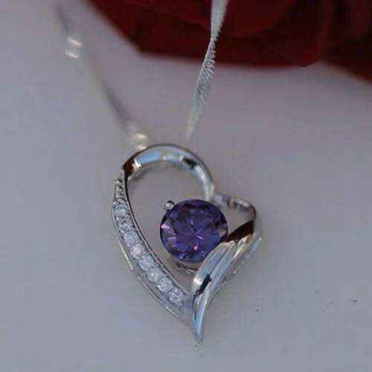 Edle Herzkette Herz Anhänger violetterr Zirkonia Crystal mit Singapurk