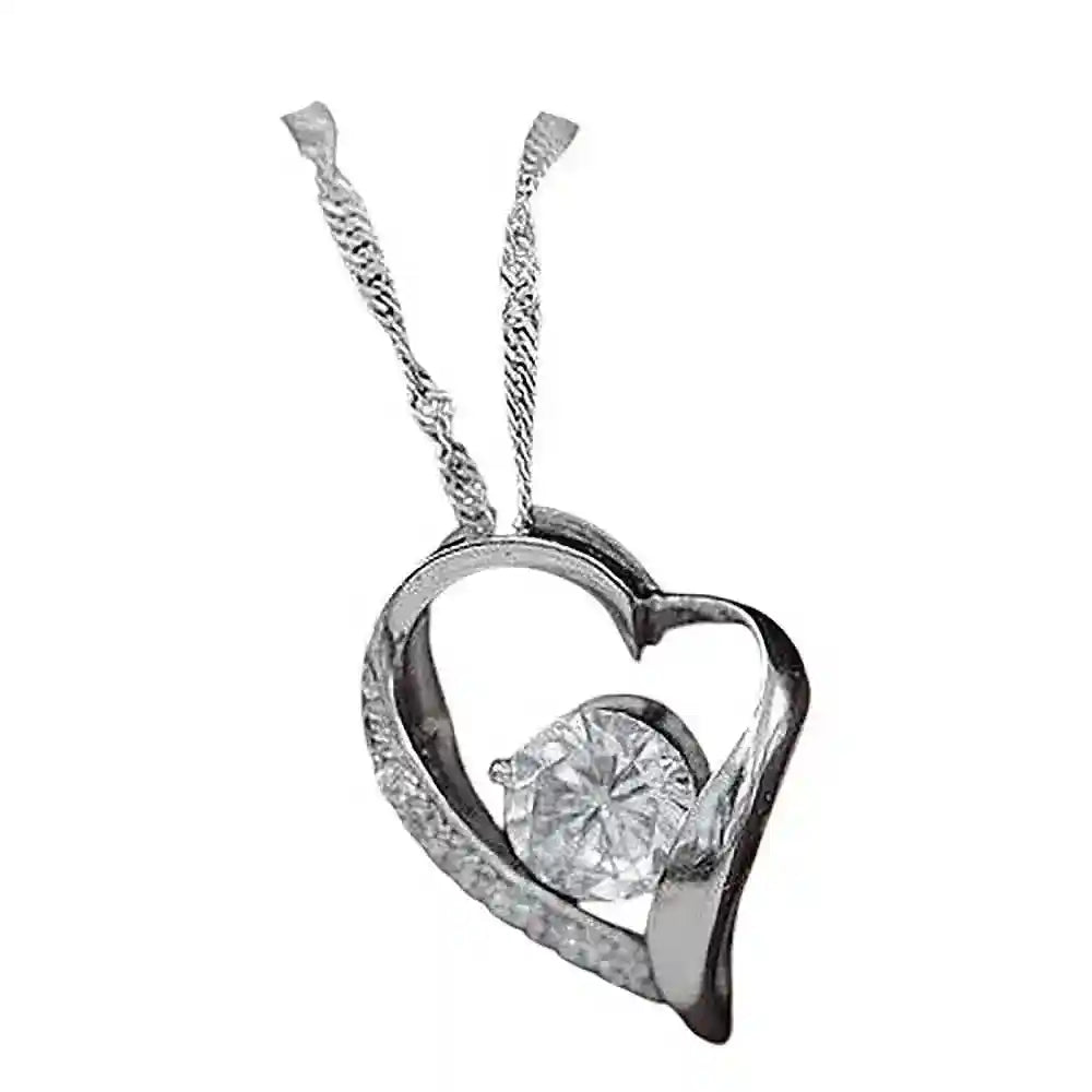 Edle Herzkette Herz Anhänger weisser Zirkonia Crystal mit Singapurkett