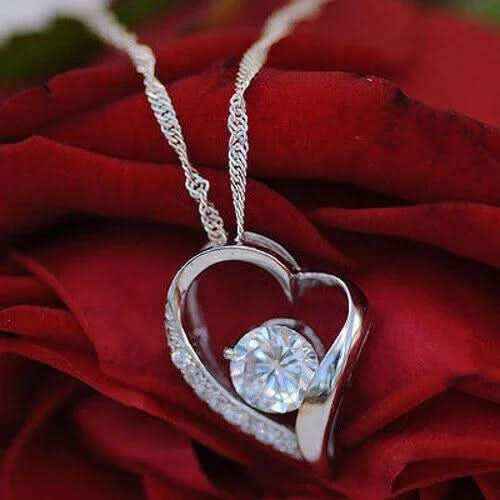 Edle Herzkette Herz Anhänger weisser Zirkonia Crystal mit Singapurkett