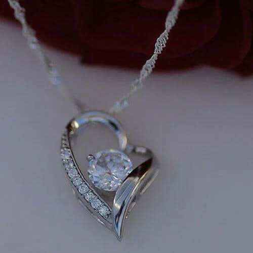 Edle Herzkette Herz Anhänger weisser Zirkonia Crystal mit Singapurkett