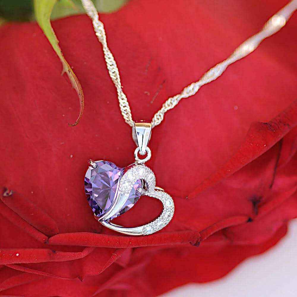 Edle Herzkette Herz Anhänger Zirkonia Crystal mit Singapurkette 925 Si