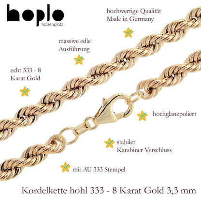 Edle Kordelkette Halskette - 333 - 8 Karat Gold Juwelier Qualität - Firma Holzenplotz - Silberketten-Goldketten.de 