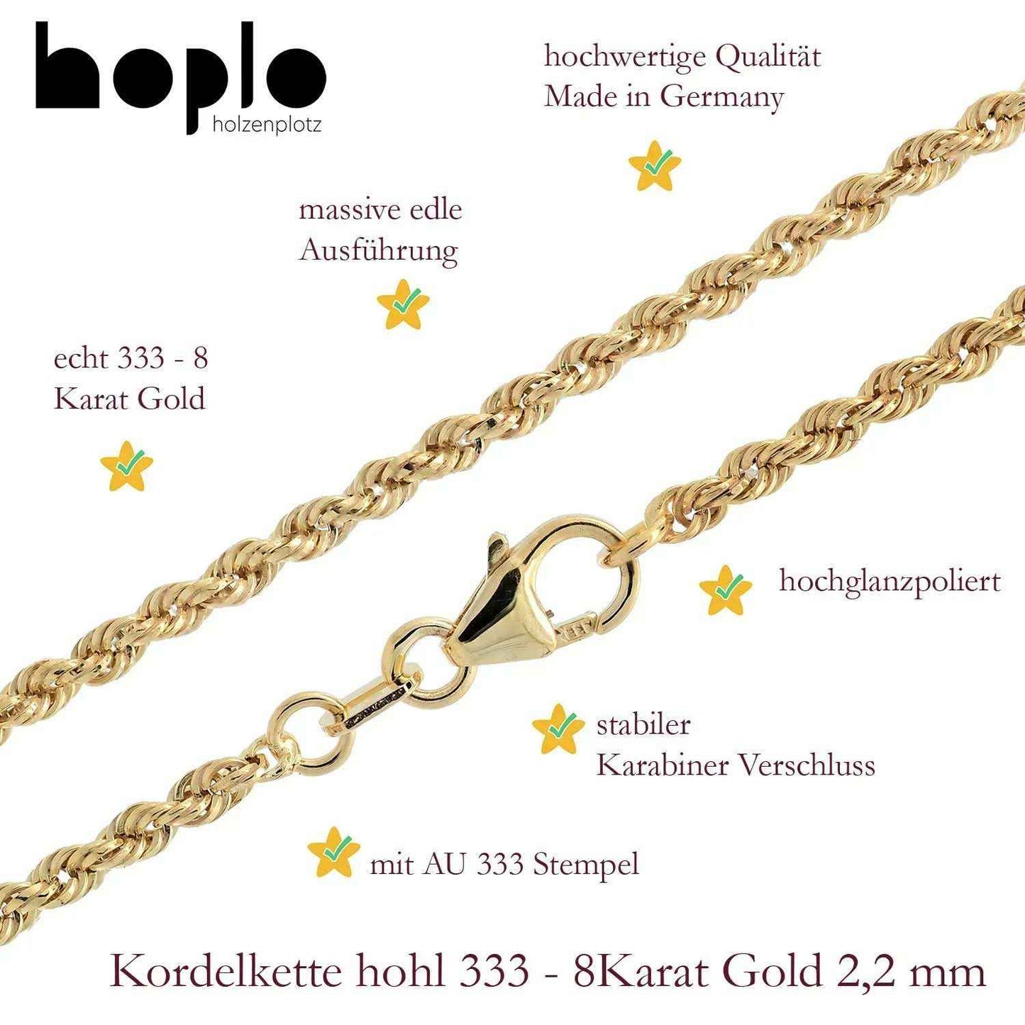Edle Kordelkette Halskette - 333 - 8 Karat Gold Juwelier Qualität - Firma Holzenplotz - Silberketten-Goldketten.de 