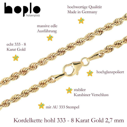 Edle Kordelkette Halskette - 333 - 8 Karat Gold Juwelier Qualität - Firma Holzenplotz - Silberketten-Goldketten.de 