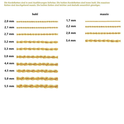 Edle Kordelkette Halskette - 585 - 14 Karat Gold Juwelier Qualität - Firma Holzenplotz - Silberketten-Goldketten.de 