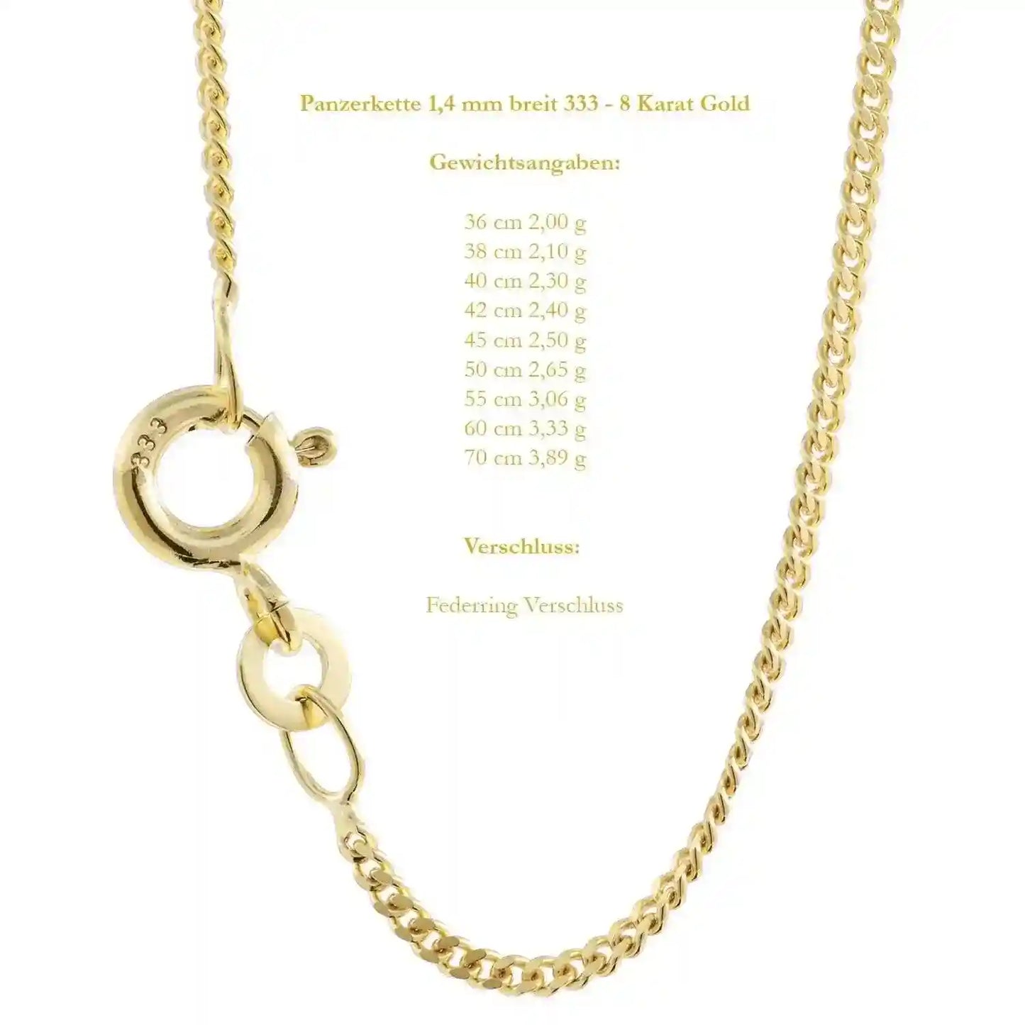 Edle massive Goldkette Panzerkette Halskette aus 333 - 8 Karat Gold - Firma Holzenplotz - Silberketten-Goldketten.de 
