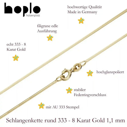 Edle Massive Goldkette Schlangenkette rund Halskette 333- 8 Karat Gold