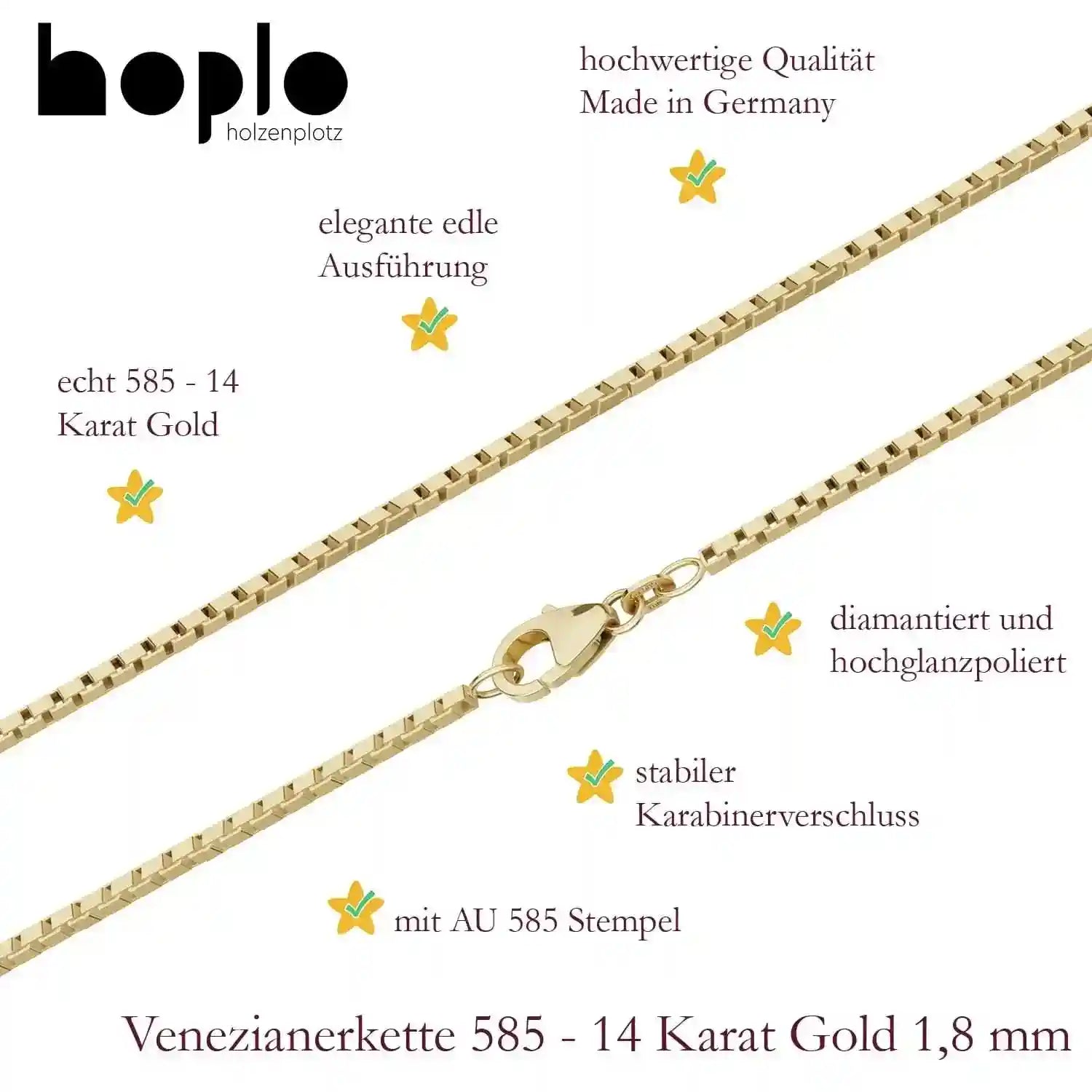 Edle Venezianerkette Halskette 585 - 14 Karat Gold Juwelier Qualität - Firma Holzenplotz - Silberketten-Goldketten.de 