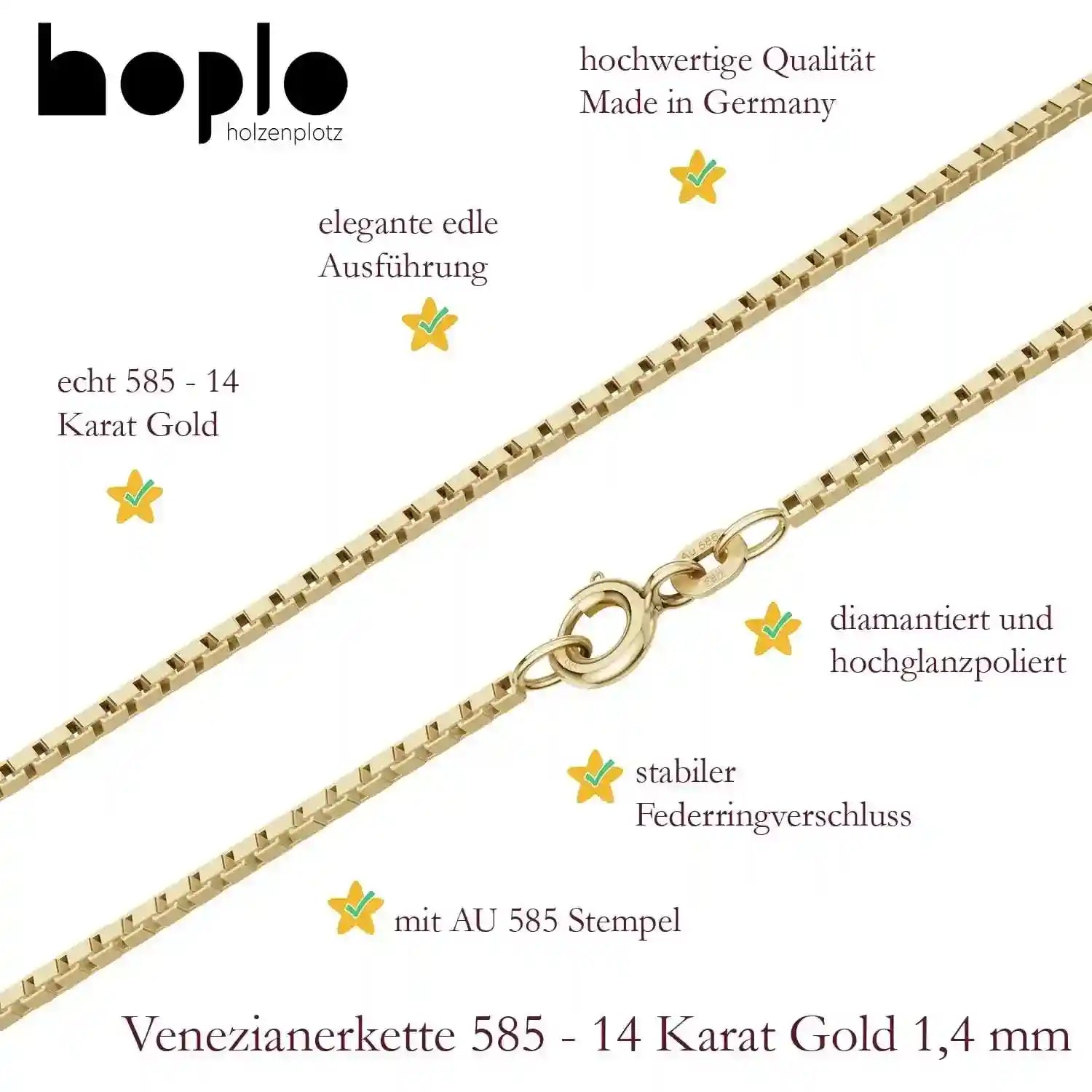 Edle Venezianerkette Halskette 585 - 14 Karat Gold Juwelier Qualität - Firma Holzenplotz - Silberketten-Goldketten.de 