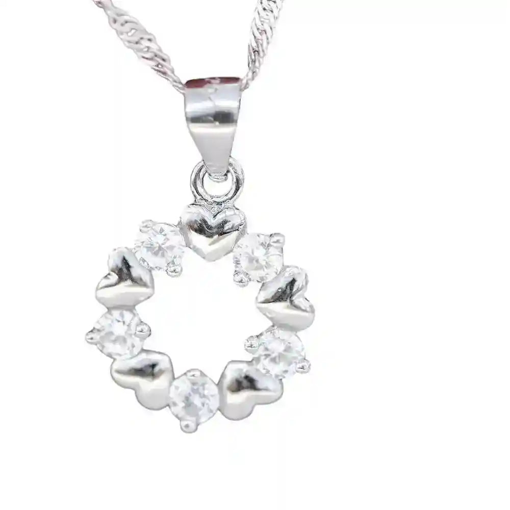 Edler Herz Anhänger mit fünf Steinen Zirkonia Crystal mit Kette 925 S - Firma Holzenplotz - Silberketten-Goldketten.de 