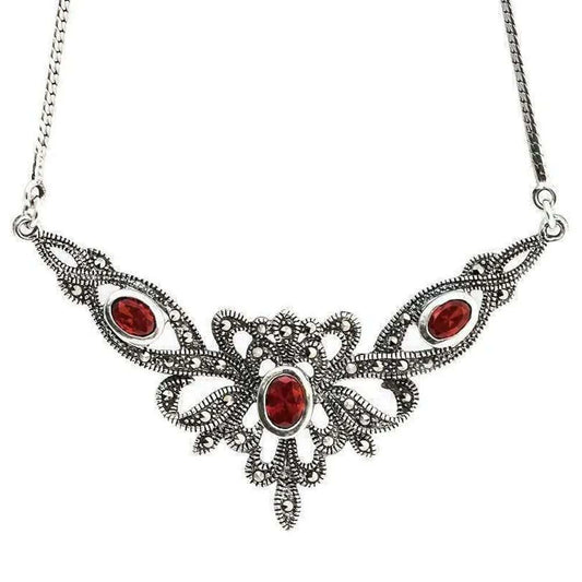 Elegantes Collier Mittelalter Gothic Vintage Jugendstil  Granat mit Schmuckstein Anhänger 925er Silber