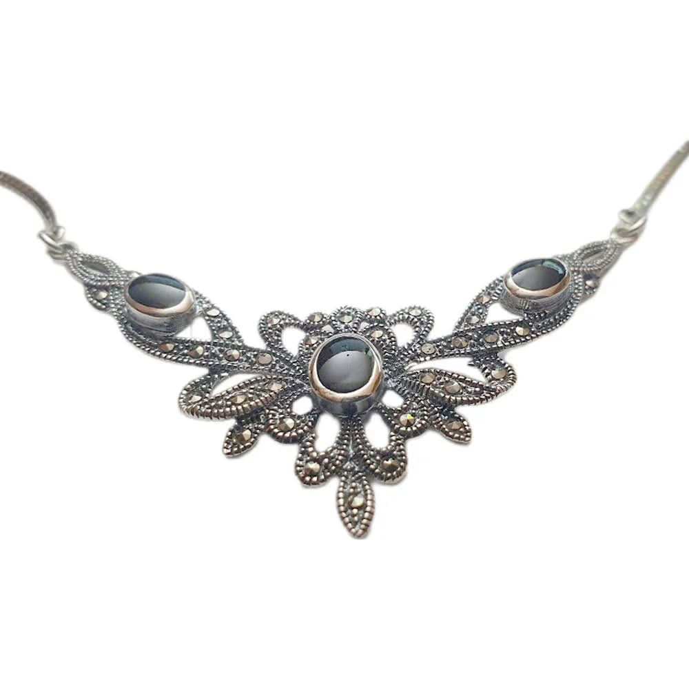 Elegantes Collier Mittelalter Gothic Vintage Jugendstil Onyx - Stein - Firma Holzenplotz - Silberketten - Goldketten.de