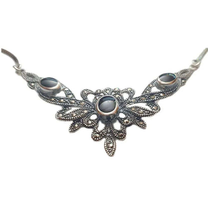 Elegantes Collier Mittelalter Gothic Vintage Jugendstil Onyx Anhänger 925er Silber