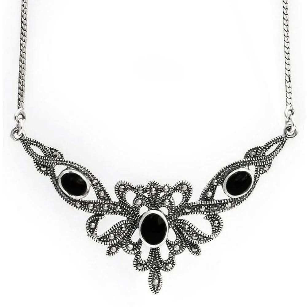 Elegantes Collier Mittelalter Gothic Vintage Jugendstil Onyx - Stein - Firma Holzenplotz - Silberketten - Goldketten.de