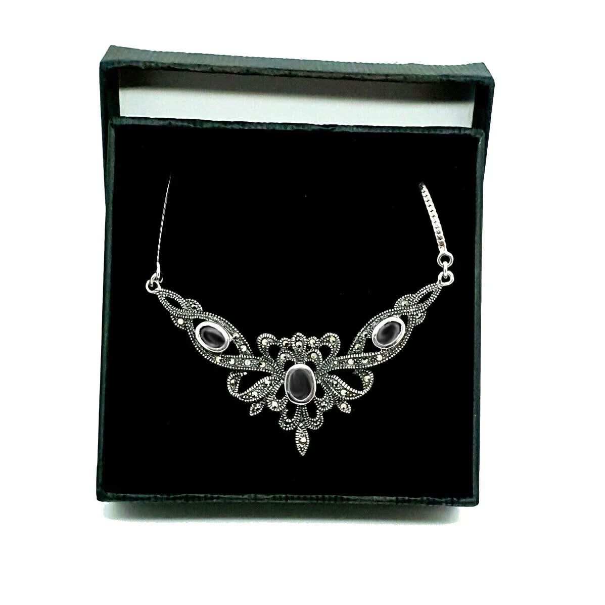 Elegantes Collier Mittelalter Gothic Vintage Jugendstil Onyx - Stein - Firma Holzenplotz - Silberketten - Goldketten.de