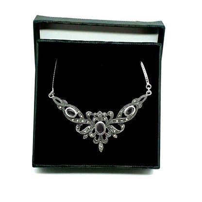 Elegantes Collier Mittelalter Gothic Vintage Jugendstil Onyx Anhänger 925er Silber