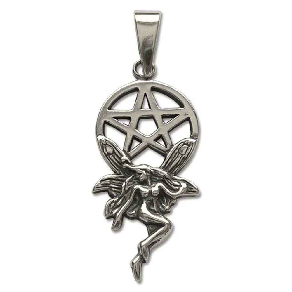 Elfe mit Pentagramm Schmuck Anhänger 925er Silber - Pentagramm - 34x16mm
